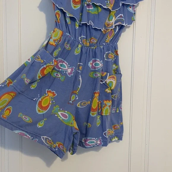 90s Malibu Barbie Comfy Cotton Beach Romper Swim Coverup Srapless Playsuit Small - Picture 3 of 7